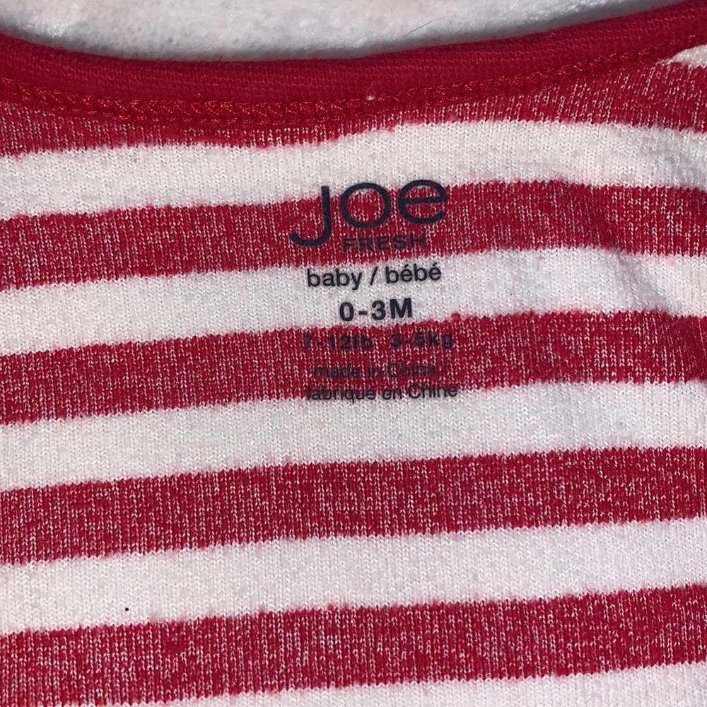 Joe Fresh Baby Boy Red Striped Reindeer One Piece Footie 0-3M - Picture 7 of 8